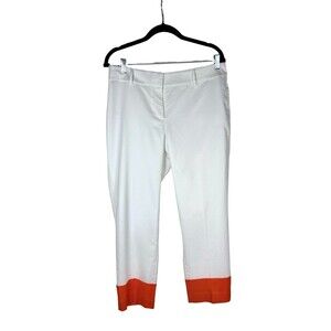Ann Taylor Colorblock Ankle Pants 6 Ivory Coral Cuff Tailored Fall Classic sz 6